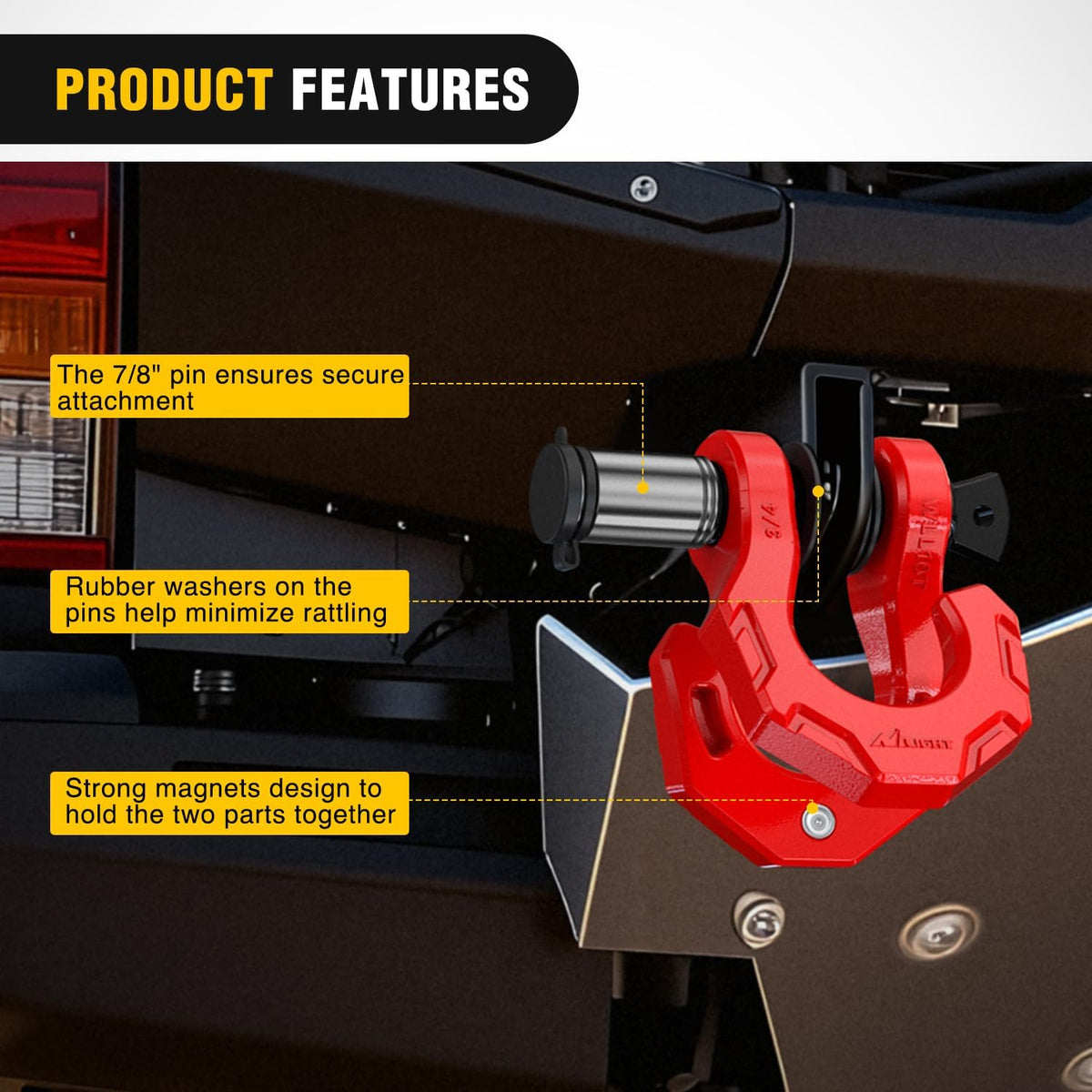 2 Pack 3/4 Inch D-Ring Separate Shackle with 7/8 Inch Lock Pin 45,000 lbs Break Strength, Off Road Recovery Shackle with Isolators Washers for Use with Tow Strap, Winch, Truck Vehicle (Red)
