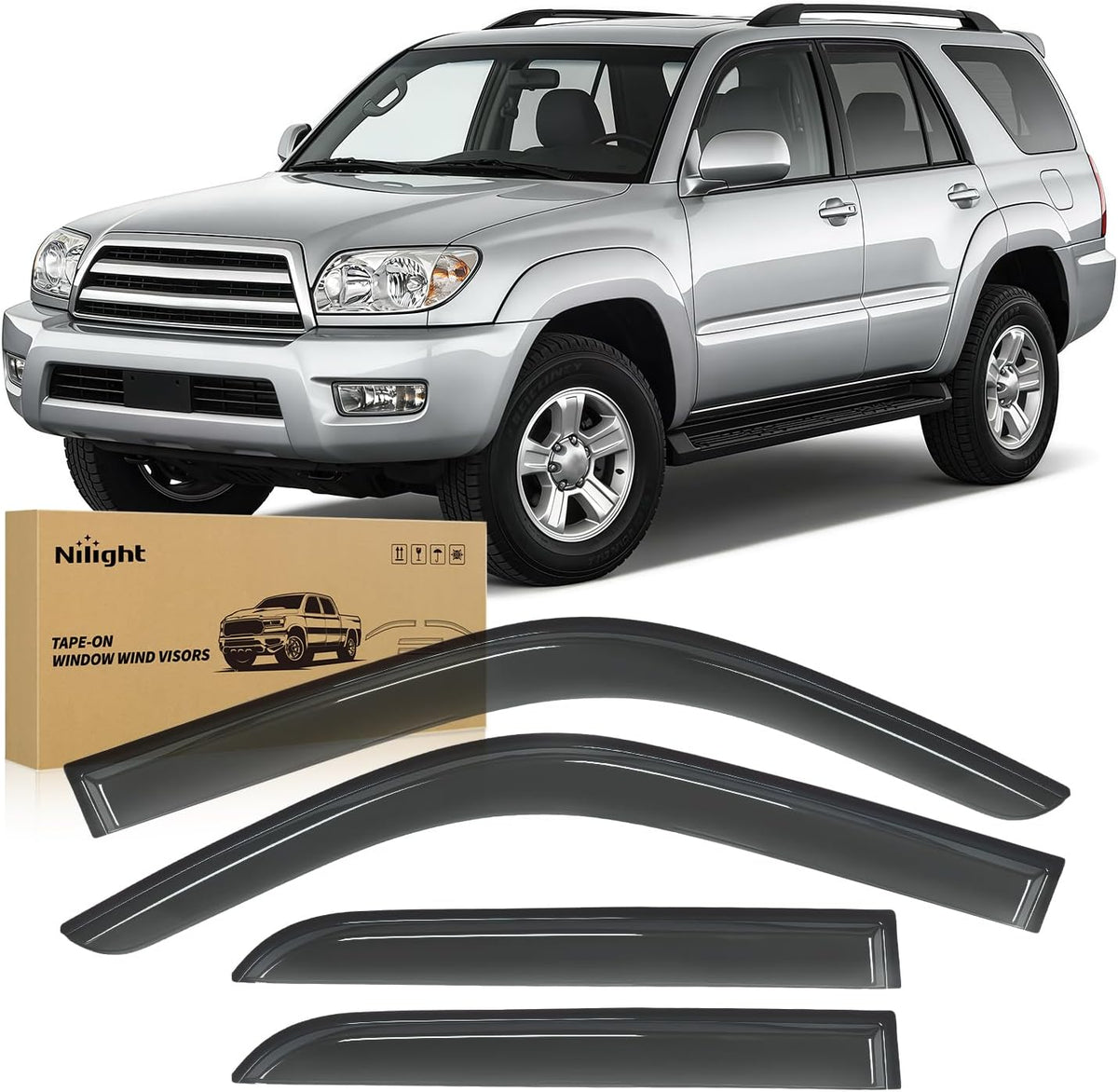 Window Visors for Toyota 4Runner 1996 1997 1998 1999 2000 2001 2002 | Fresh Air Ventilation, Rain & Sun Protection Outside Mount Rain Guards Vent Visors Window Deflectors Smoke Tint, 4PCS