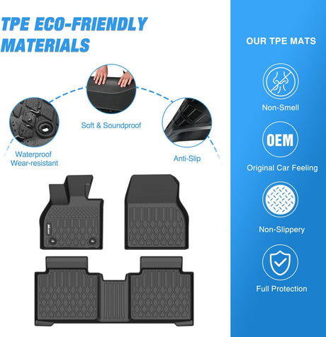 TPE Floor Mats for Subaru Solterra Toyota BZ4X 2023 2024 2025 2026, All Weather Custom Fit Heavy Duty Floor Liners