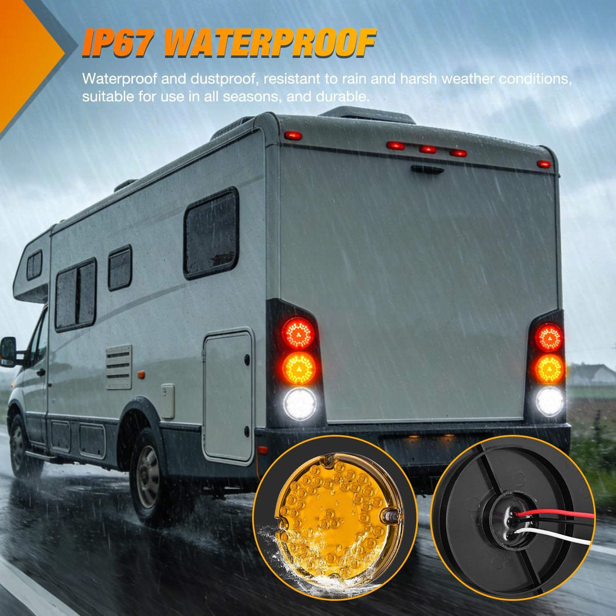 Tail Lights 2PCS 7Inch Round 47LED Amber Reflex Lens | IP67 Waterproof Marker Clearance Turn Signal Running Taillights for Trailer Truck Pickup Camper RV Bus
