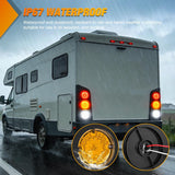 Tail Lights 2PCS 7Inch Round 47LED Amber Reflex Lens | IP67 Waterproof Marker Clearance Turn Signal Running Taillights for Trailer Truck Pickup Camper RV Bus