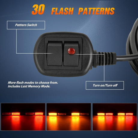 40LED Amber Red Emergency Strobe Traffic Advisor Light Bar with Suction Cups Dash Safety Warning Hazard Flashing Lights Interior Front/Rear Windshield for Trucks Construction Vehicles