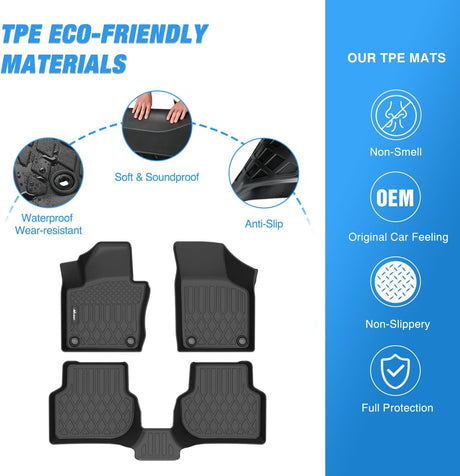 TPE Floor Mats for Volkswagen VW Jetta 2012 2013 2014 2015 2016 2017 2018, All Weather Custom Fit Heavy Duty Floor Liners