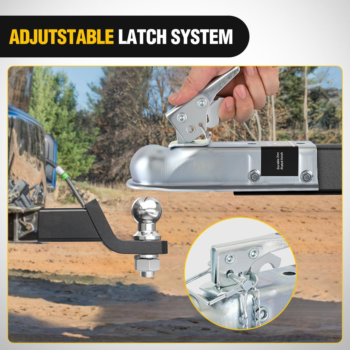 Straight Trailer Coupler with Security Latch&Chain for 1-7/8 Inch Hitch Ball, 2-Inch Channel,2000 LBS, Heavy Duty Trailler Tongue Coupler for Station Wagon, Truck, Bolted & welded installation