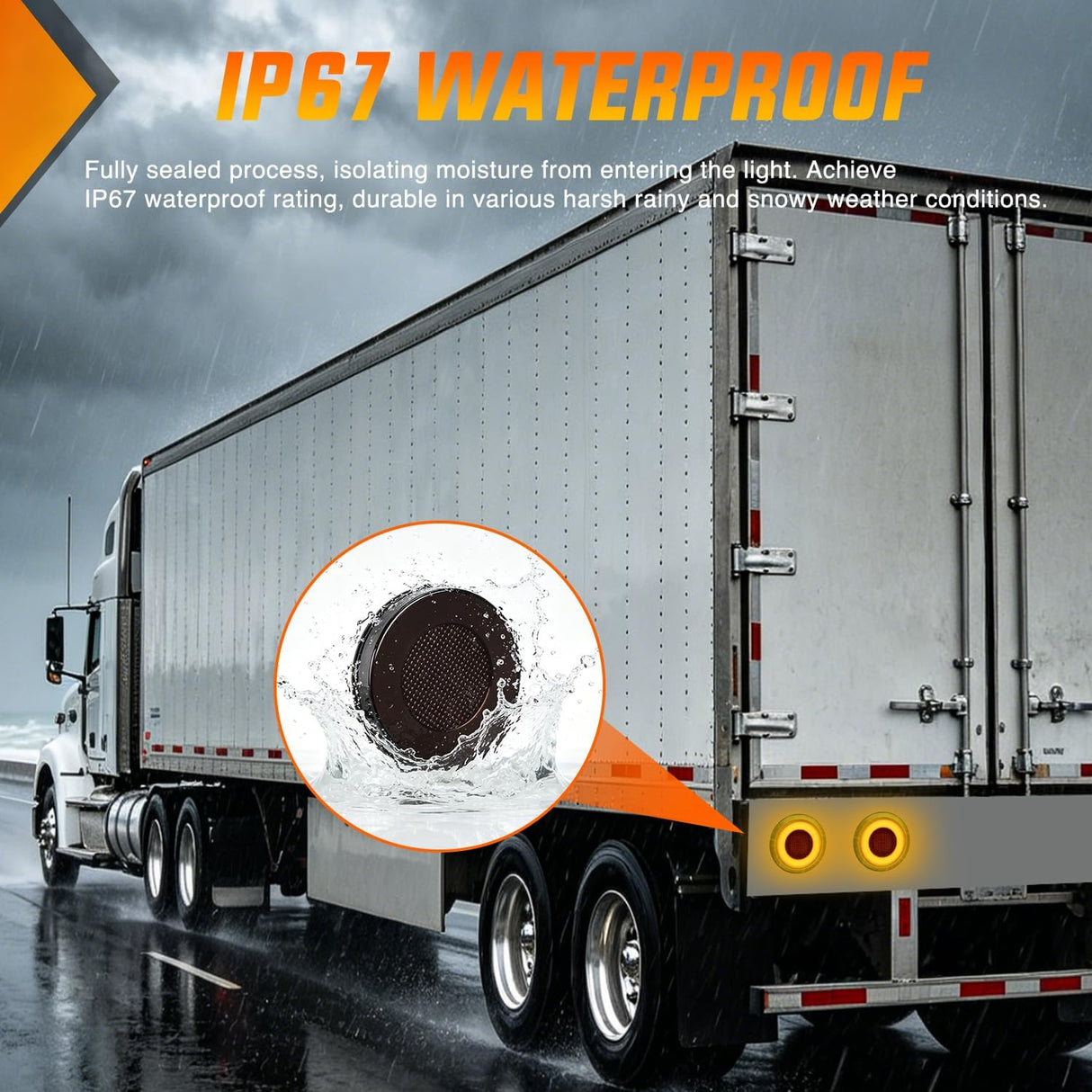 Trailer Tail Lights 2PCS 4Inch Round 32LED Smoked Amber Halo | Grommet Mount IP67 Waterproof Marker Clearance Stop Brake Turn Running Taillights for Trailer Truck Pickup Camper RV