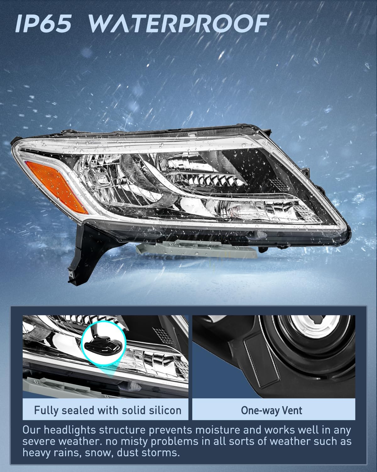 Headlight Assembly Compatible with 2013-2016 Nissan Pathfinder | 2013-2016 Nissan Pathfinder Halogen Type OE Style Replacement Chrome Housing Amber Reflector Headlamp