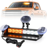 8LED Amber White Traffic Advisor Strobe Light Bar Hazard Safety | with Vacuum Suction Emergency Dash Warning Flashing Lights Front/Rear Windshield Visor for Truck Police Construction Vehicles
