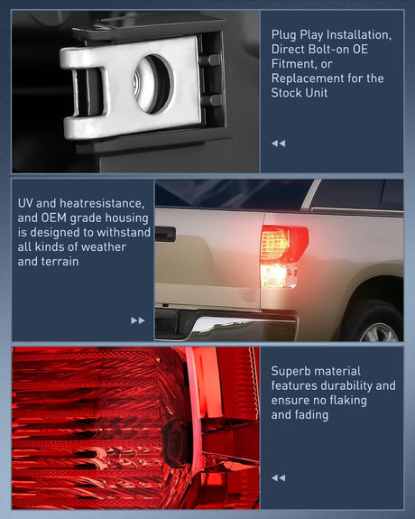 Taillight Assembly Compatible with 2007 2008 2009 2010 2011 2012 2013 Toyota Tundra Rear Tail Light Lamp Replacement OE Style Right Passenger Side