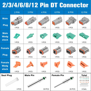 2 3 4 6 8 12 PIN DT Connector Kit 3 Sets Size 16 Solid Contacts Waterproof Male Female Terminal for 14-20 AWG DT Series Connector nilight