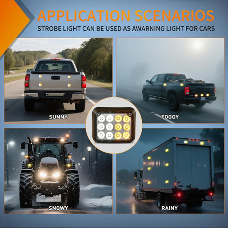 12LED Magnetic Wireless Trailer Lights 2PCS Rechargeable Portable Hazard Beacon Warning Light Amber and White Emergency Strobe Light for Trucks Trailers Vehicles Cars Bus Surface Mount