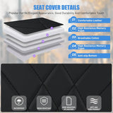 Car Seat Cushion Cover Black Geometric Embroidered Leather Front Seats Waterproof Anti-Slip Comes with Storage Bag Wraps Bottom Fits Cars Sedan Van SUV Truck