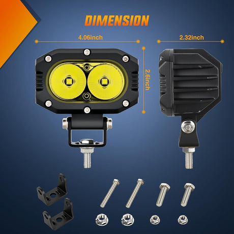 LED Pod Light 24W 4 Inch 2PCS Yellow Flood Beam Driving Lights Pods IP67 Waterproof Auxiliary Offroad Lighting for Truck Tractor SUV ATV UTV Golf Cart Boat Motorcycle Dirt Bike