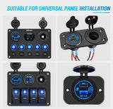 2 Pack PD Type C and QC 3.0 USB Fast Outlet Panel with LED ON Off Touch Switch Fused Wire Kit for 12V 24V Cars Trucks RVs Motorcycles Buses Boats
