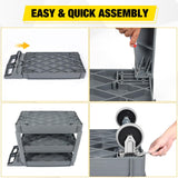 Heavy Duty 3-Shelf Plastic Utility Cart - 550 lbs Capacity Rolling Service Cart with 5 Inch TPU Silent Wheels & Integrated Tool Handle - Grey