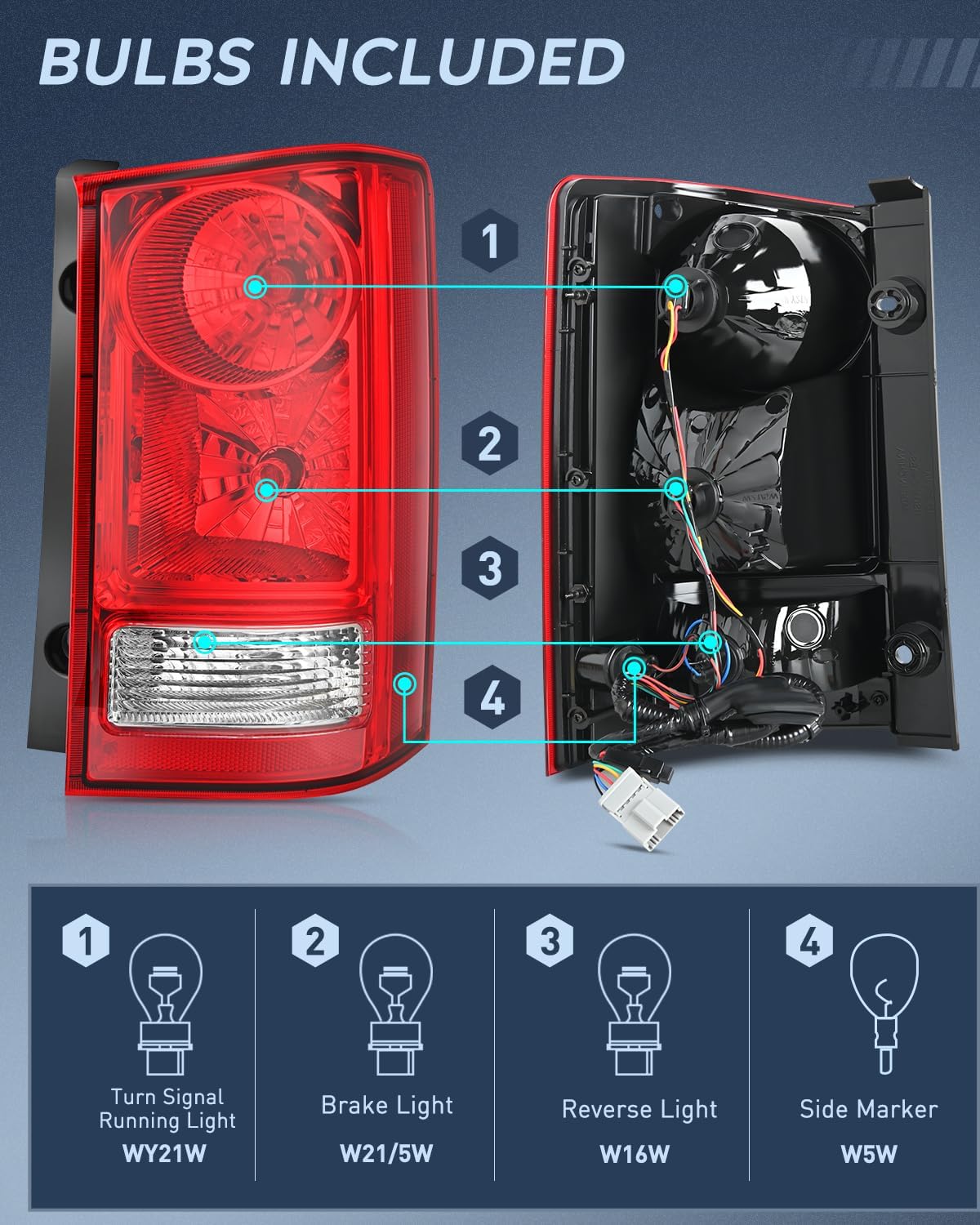 Taillight Assembly Compatible with 2009 2010 2011 2012 2013 2014 2015 Honda Pilot Red Clear Tail Lights Rear Lamp Replacement OE Style Passenger Side w/Bulbs