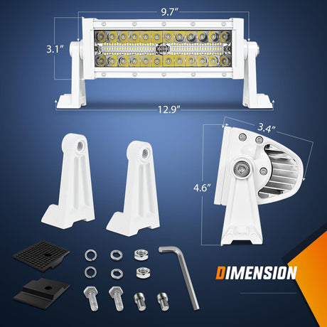 Marine LED Light Bar Navigation Lights 9.5 Inch White Spot Flood Combo Ponton Boat Deck Dock Lighting for Night Fishing T-top Stern Yacht Port Sailboat Trucks Tractors
