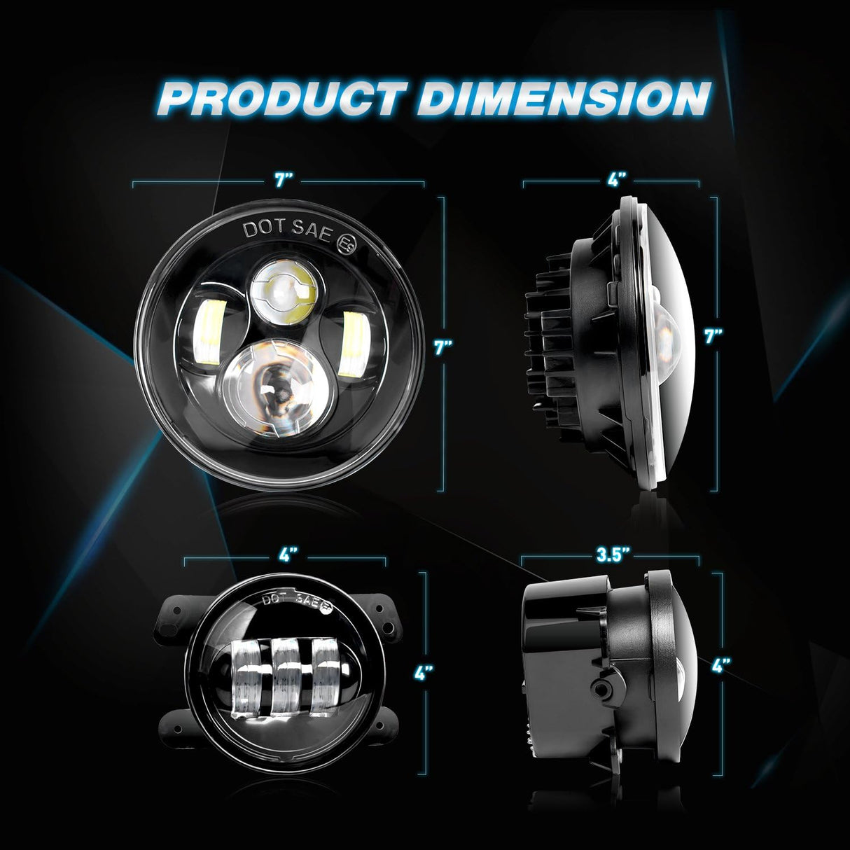 2PCS 7 Inch LED Headlight Compatible with Jeep 2PCS 4 Inch LED Fog Light for Jeep Wrangler 97-17 JK LJ CJ