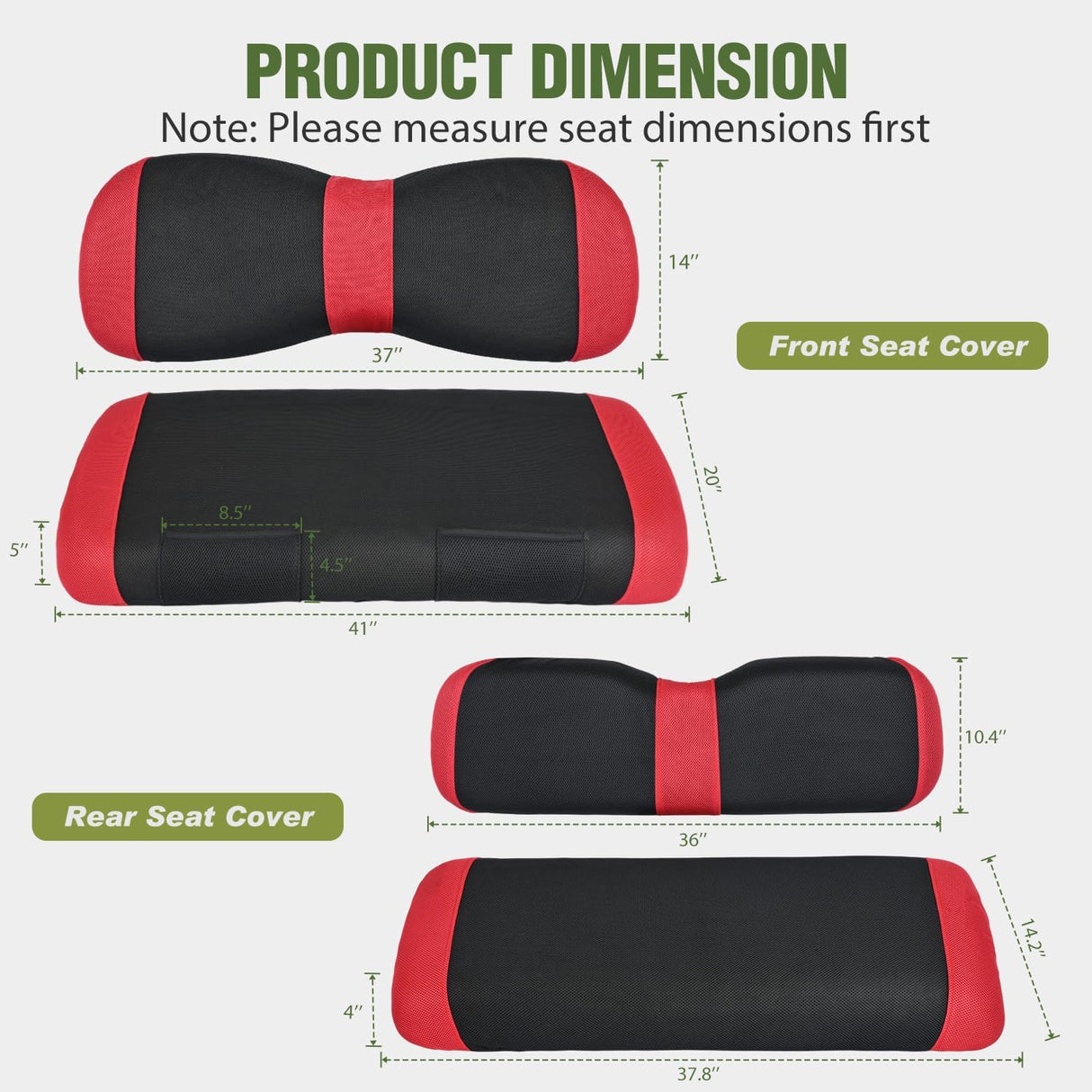 Golf Cart Seat Covers 2PCS Red Black Yamaha Club Car Precedent | Breathable Sun Scratch Resistant Washable No Staple Fits 2007-2016 Yamaha G29 2017-2026 Drive2 2004-2019 Club Car Precedent