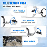 1.25 Inch Motorcycle Highway Pegs For Harley Davidson Touring Road King Street Glide Sportster Adjustable Long Angled Foot Pegs Universal For 1-1/4 Inch Engine Guard Crash Bars Highway Footpegs Chrome