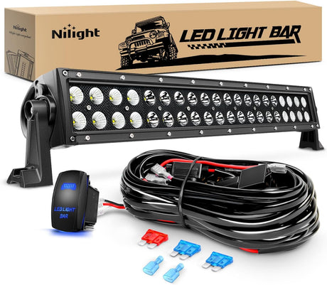 LED Light Bar 22 Inch 120w Flood Spot Combo Driving Lights 12V 5Pin Rocker Switch 16AWG Wiring Harness Kit for Trucks SUV ATV UTV 4x4 Van Camper