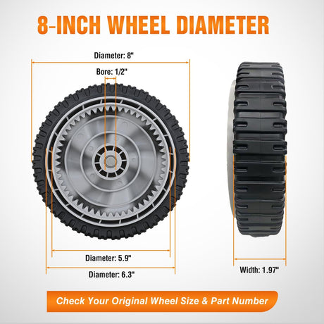 Lawn Mower Drive Wheels Replacement 8 Inch 734-04581 634-0190A Assembly, Lawnmower Front Wheels Compatible with Craftsman, Yard Machines, Husky, MTD RM210 RM220, Troy-Bilt and More, 2-Pack