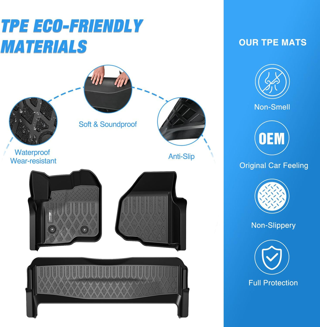 TPE Floor Mats for Ford F250 F350 F450 SuperCrew Crew Cab 2012 2013 2014 2015 2016 All Weather Custom Fit Heavy Duty Floor Liners