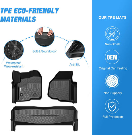 TPE Floor Mats for Ford F250 F350 F450 SuperCrew Crew Cab 2012 2013 2014 2015 2016 All Weather Custom Fit Heavy Duty Floor Liners