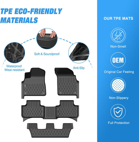 TPE Floor Mats for Audi Q7 SQ7 2017-2026,Audi Q8 2019 2020 2021 2022 2023 2024 2025 2026 All Weather Custom Fit Heavy Duty Floor Liners