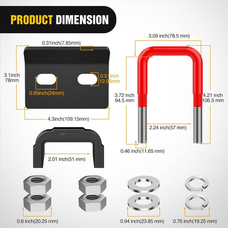 Trailer Hitch Tightener for 2 Inch Hitches Mount Anti Rattle Heavy Duty Steel with Rubber Cover Red U Bolt Matte Black Plate Electrophoresis Anti-Rust Triple Protective