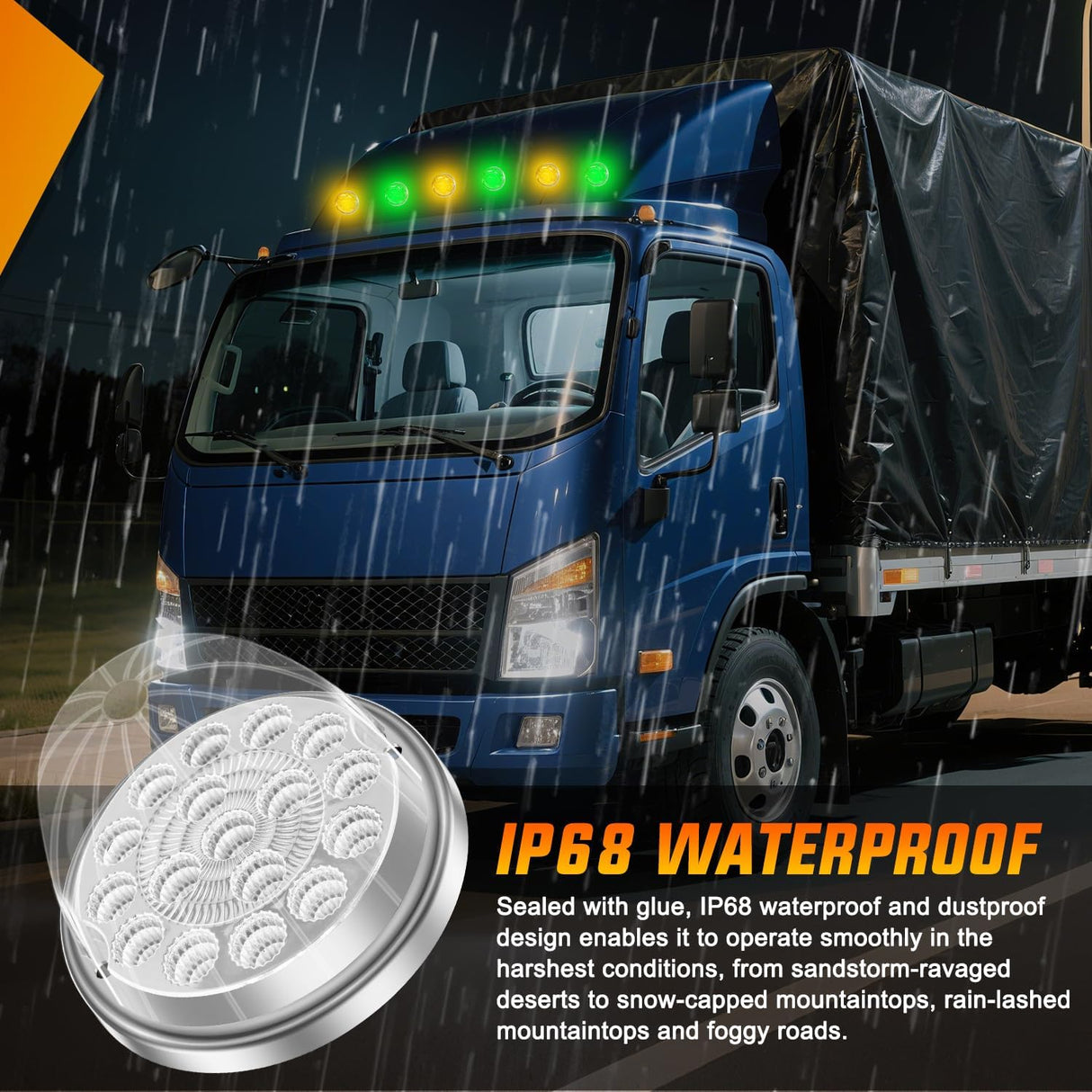 Dual Color Watermelon Light 2PCS 17 LED Amber Green Marker Lights | Stainless Bezel Side Marker Clearance Turn Signal 4 Pin IP68 Waterproof Fits Trailers Trucks Campers RVs ATVs UTVs Boats
