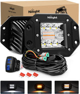Flush Mount LED Light Pods 2PCS 42W Amber White 3 Lighting Modes Fog Lights Spot Flood Combo Beam with Dual Control 18AWG Wiring Harness for Truck Pickup Golf Cart UTV ATV SUV Boat 4x4 Car