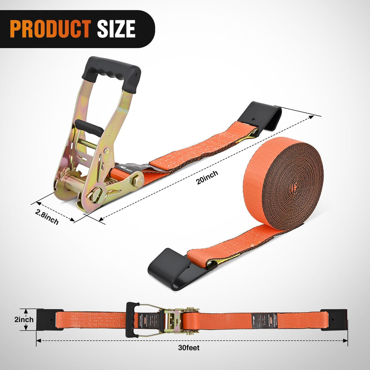 Flat Hook Ratchet Straps 10 Pack 2 in x 30 Ft Orange | Heavy Duty Tie Down Straps 10,000 Lbs Breaking Strength for Truck, Trailers Pickup