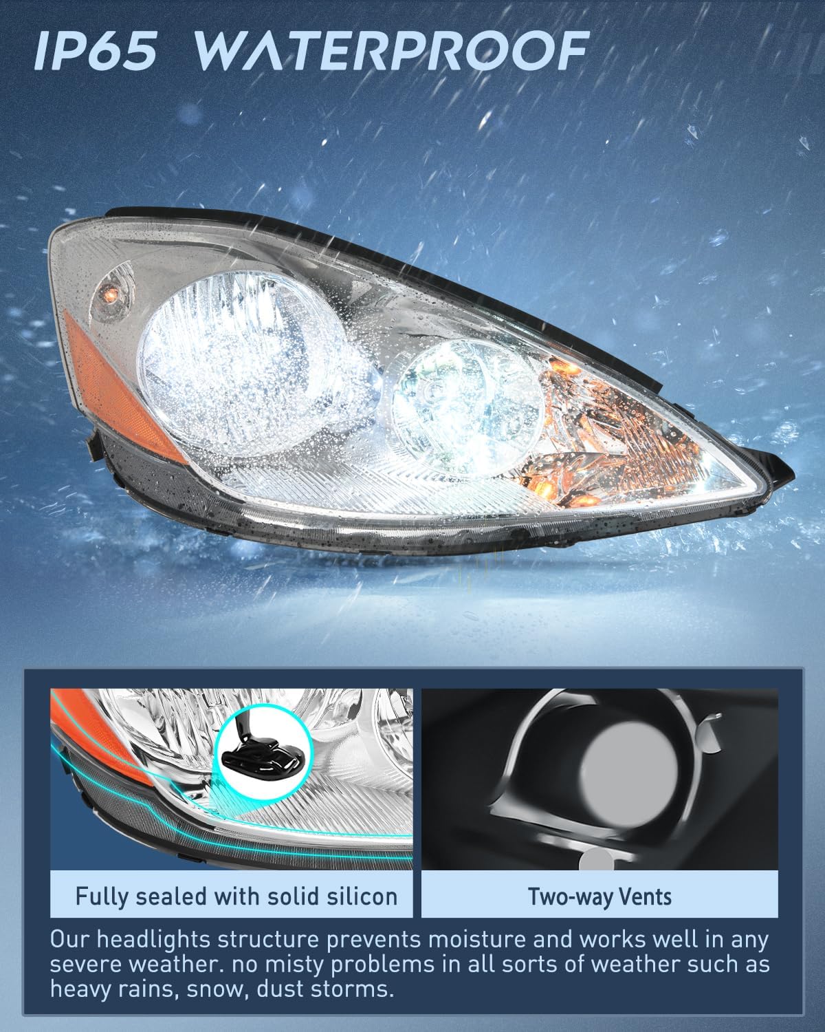 Headlight Assembly 2006-2010 Toyota Sienna Headlight Assembly Chrome Housing Amber Reflector Clear Lens