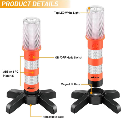 LED Emergency Roadside Kit for Car,Magnetic Base, Detachable Stand, Solid Storage Case,Use for Car Truck Beacon Safety Strobe Light Warning Alert-2 Pack