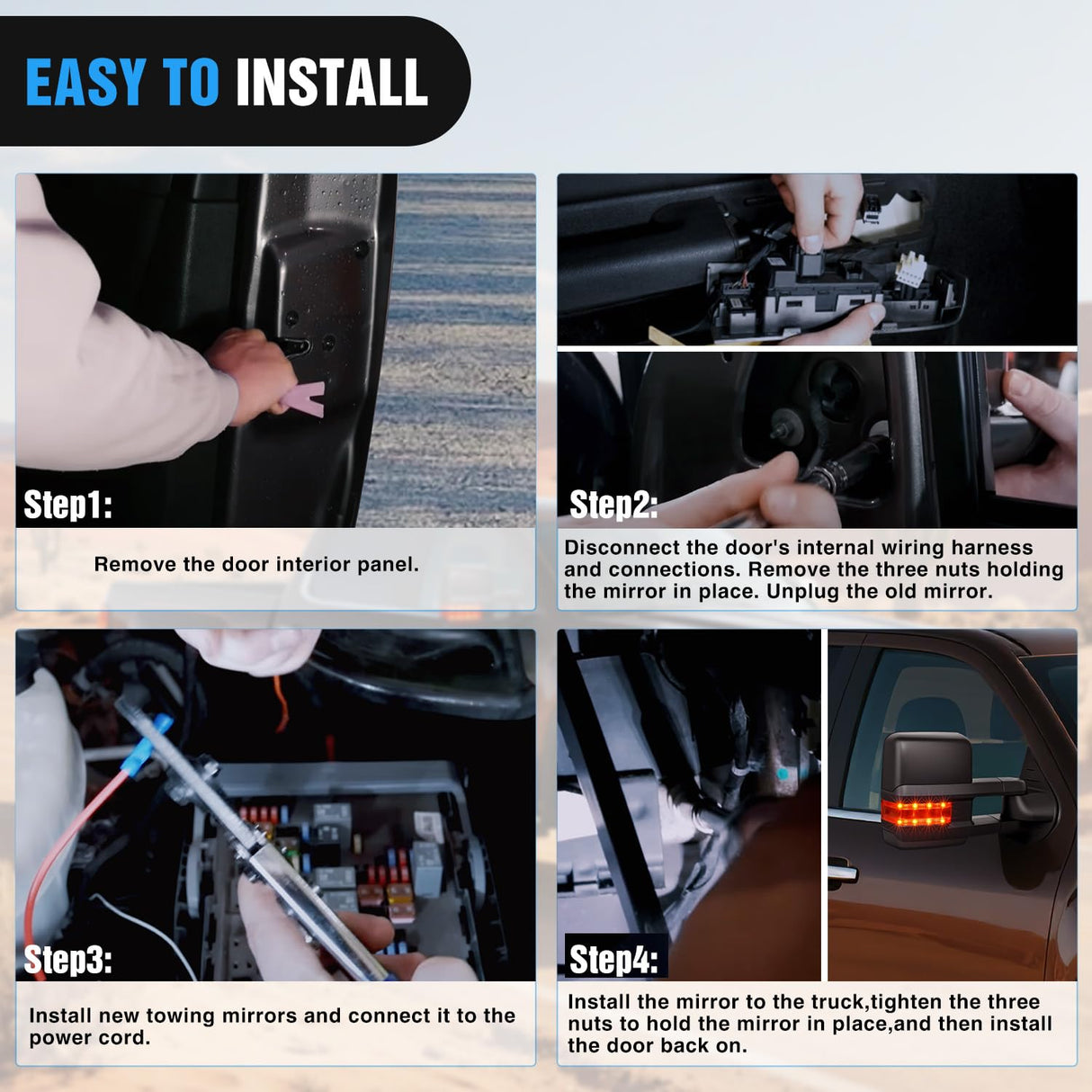 Towing Mirrors Turn Signal Reverse Puddle Lights Power Heated Adjustable Glass Manual Telescoping Folding Compatible With 2007-2014 Chevy Silverado GMC Sierra Yukon XL
