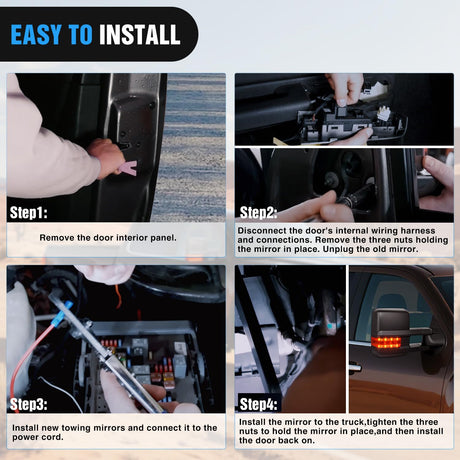 Towing Mirrors Turn Signal Reverse Puddle Lights Power Heated Adjustable Glass Manual Telescoping Folding Compatible With 2007-2014 Chevy Silverado GMC Sierra Yukon XL