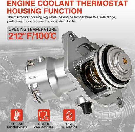 Aluminium Thermostat Housing Assembly Fit for Mercedes-Benz C230 C250 C300 C350 E300 ML350 R350 S400 SLK300 Engine Coolant Thermostat Housing for Car 2722000015 2722000115 2722000415 TM45100D