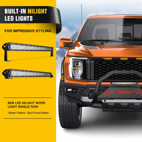 Bull Bar with Light Bar&License Plate Hole Compatible for Ford F-150 F150 2004-2026 Truck Brush Guard, Front Bumper Push Bar w/Grille Skid Plate Light Mount