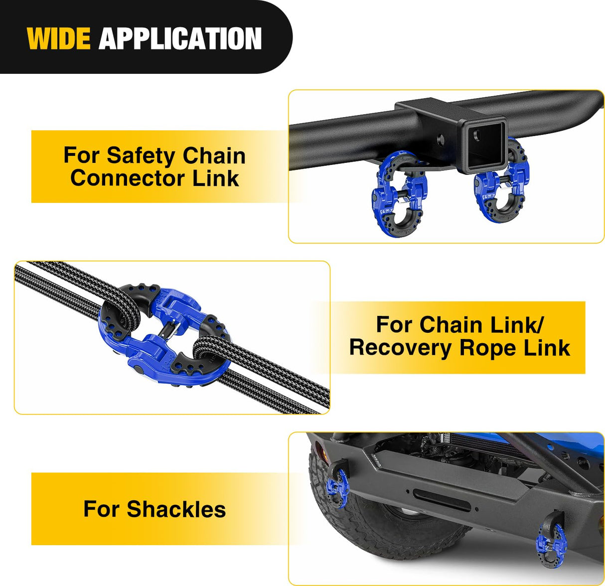 Safety Chain Connector Link, 1/2In Tow Hitch Hammerlock Coupling Link, 2 Pack Forged Steel Tow Chain Connector for Chain Link/Recovery Rope Link/Shackle, 12000 lbs Load Limit, Blue