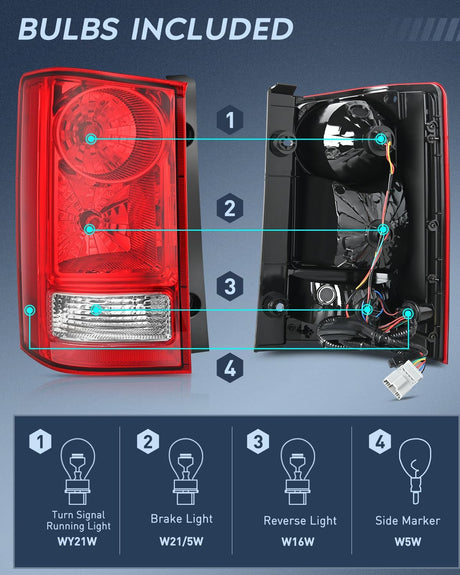 Taillight Assembly Compatible with 2009 2010 2011 2012 2013 2014 2015 Honda Pilot Red Clear Tail Lights Rear Lamp Replacement OE Style Driver Side w/Bulbs
