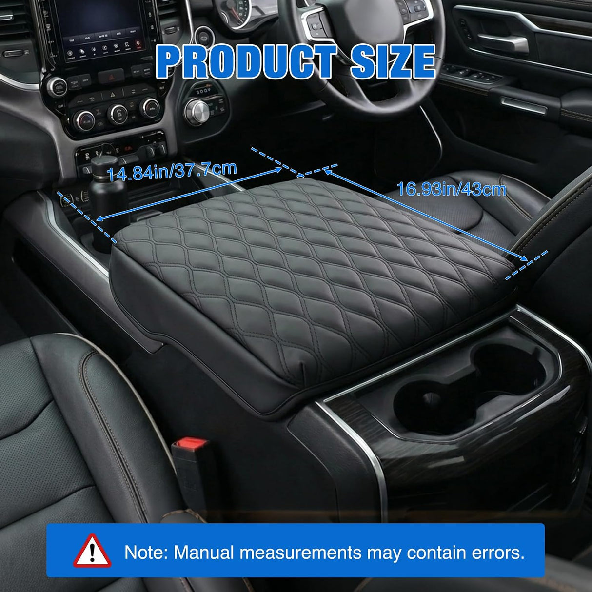 Center Console Cover for Dodge Ram 1500/2500/3500 2019-2025 2026 | for Ram Bucket Seat Accessories Nappa Leather Armrest Cover for Car Waterproof Anti-Scratch Middle Arm Rest Cushion, Black