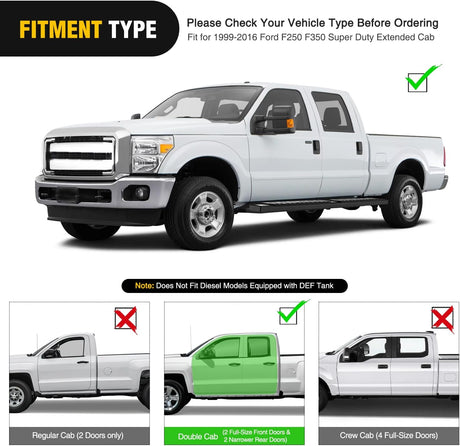 Running Boards for 1999-2016 Ford F250 F350 Super Duty/Extended Cab 2 Full-Size Door & 2 Half-Size Door 6 Inch Side Step Nerf Bars Stainless Steel Black