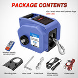 Boat Trailer Winch 3500 lbs Portable Electric Boat Winches 12 V DC Marine Winch with Steel Cable Remote Control & Hand Crank Power-in Freewheel Operat Waterproof Winch for Boat Trailer, Blue