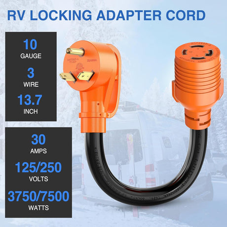 RV Generator Adapter Cord NEMA TT-30P to L14-30R 30 Amp 3 to 4 Prong Generator Transfer Switch Adapter Twist Lock Female Plug Pure Copper Heavy Duty STW 10 AWG ETL Listed