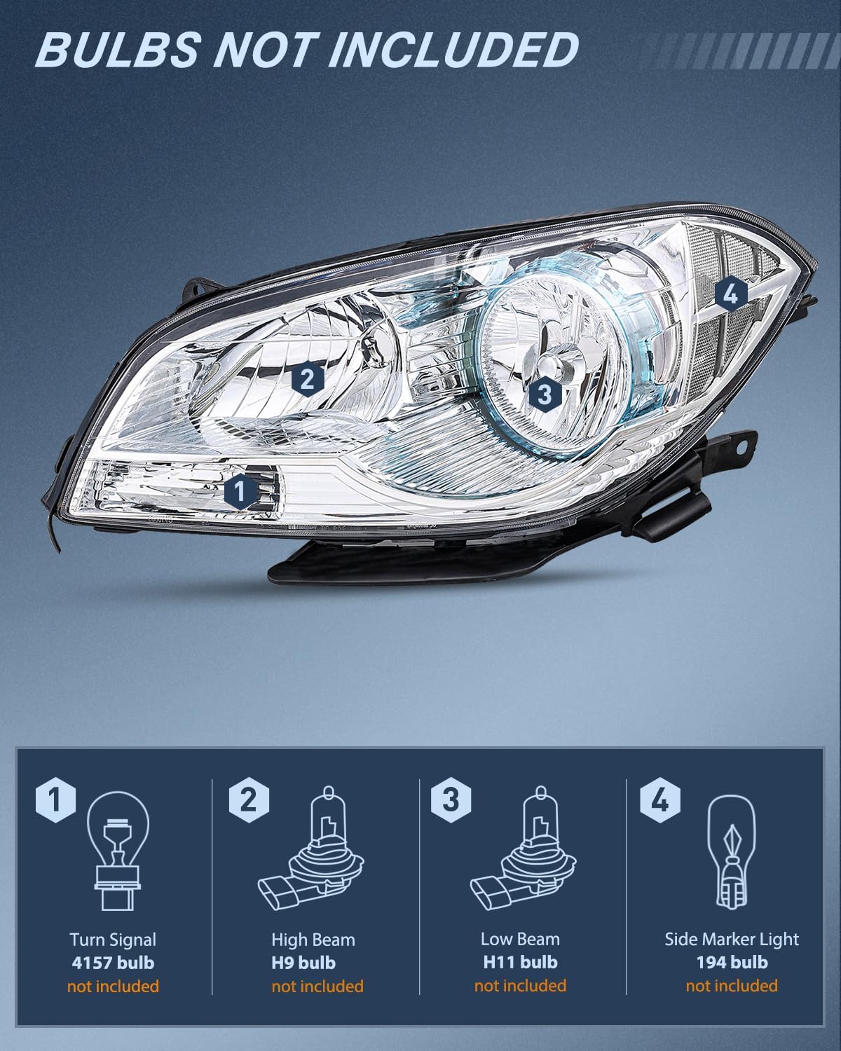 Headlight Assembly Compatible with 2008 2009 2010 2011 2012 Chevy Malibu 4 Door Halogen Factory Headlamp Chrome Housing Clear Reflector Headlamp Passenger and Driver Side