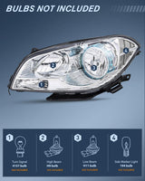 Headlight Assembly Compatible with 2008 2009 2010 2011 2012 Chevy Malibu 4 Door Halogen Factory Headlamp Chrome Housing Clear Reflector Headlamp Passenger and Driver Side