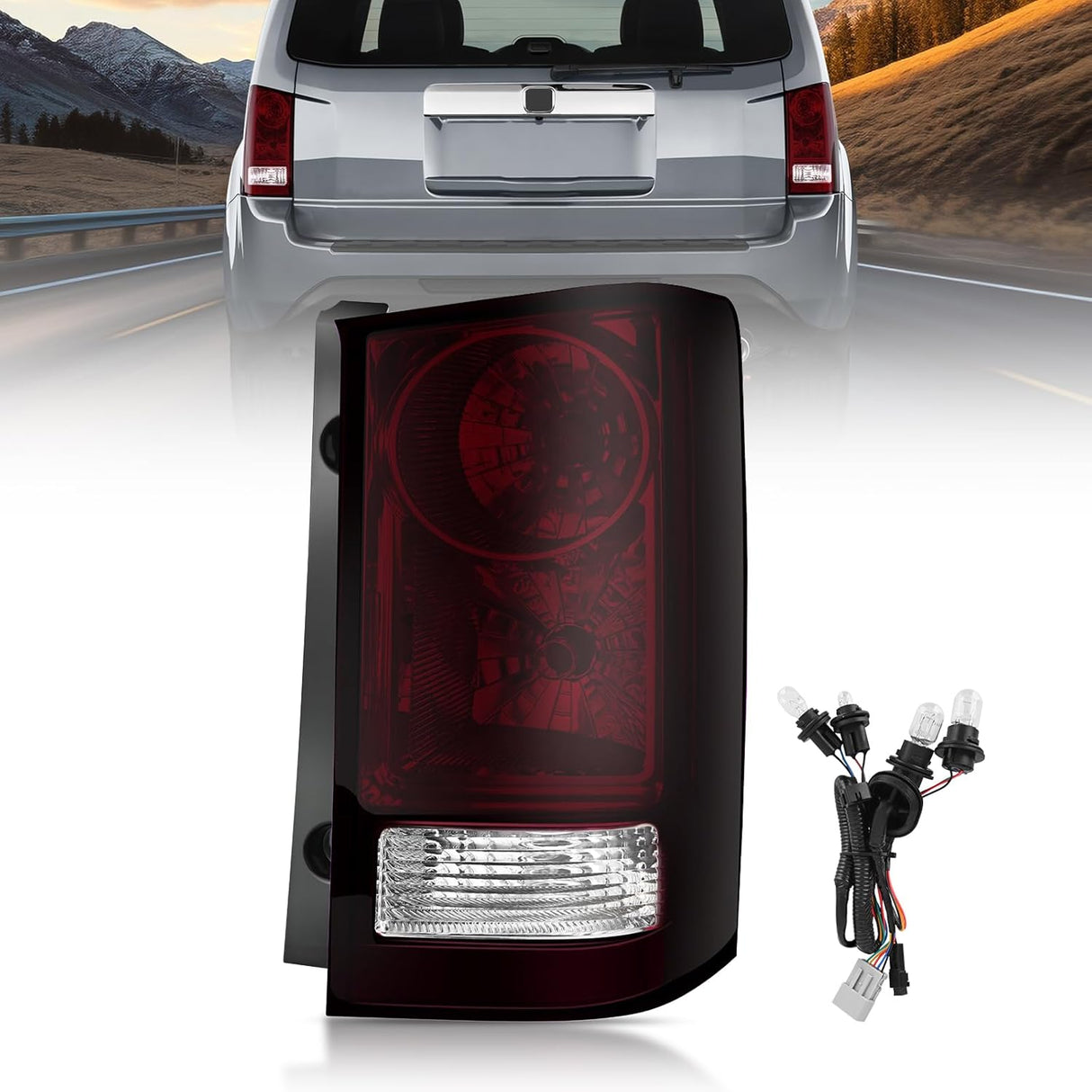 Taillight Assembly Compatible with 2009 2010 2011 2012 2013 2014 2015 Honda Pilot Smoked Red Tail Lights Rear Lamp Replacement OE Style Passenger Side w/Bulbs