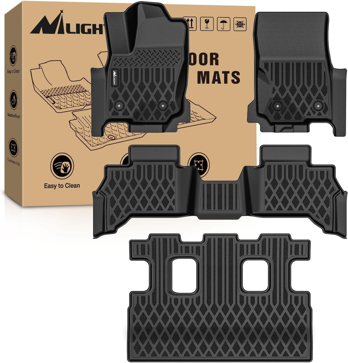 TPE Floor Mats for Toyota 4Runner 7 Seats Only 2025 2026 | All Weather Custom Fit Heavy Duty Floor Liners