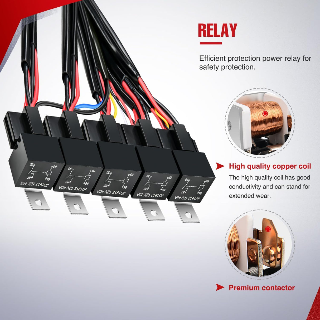 16AWG 14AWG 12AWG LED Light Bar Wiring Harness Kit 12V On/Off 5 Gang Rocker Switch Panel Power Relay Blade Fuse 5Pin Toggle Switches for Cars Boat ATV Trucks-10 Leads