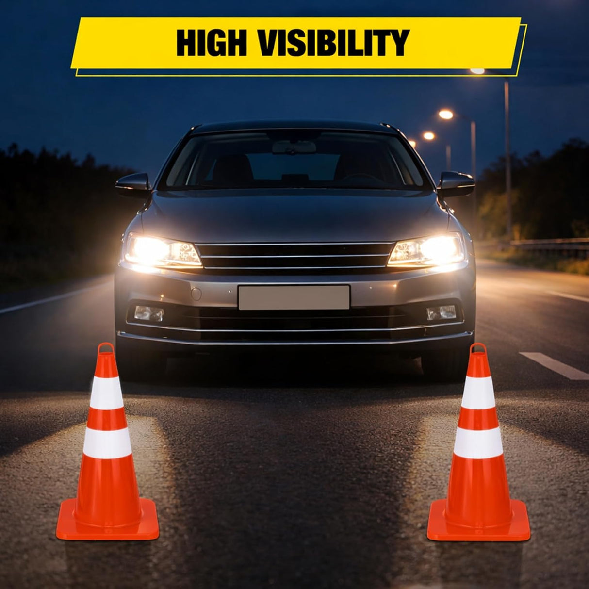 28 inch Traffic Safety Cones, 8  Pack Durable PVC Orange Cones with Reflective Collars for Road Safety, Parking, Construction Work, Sports Training
